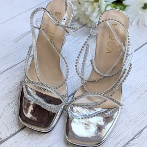 NIB Women's High Heeled Strappy Bling Sandals Size 6.5